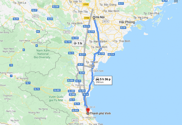 Khoảng cách từ Hà Nội đến Vinh bao nhiêu km?