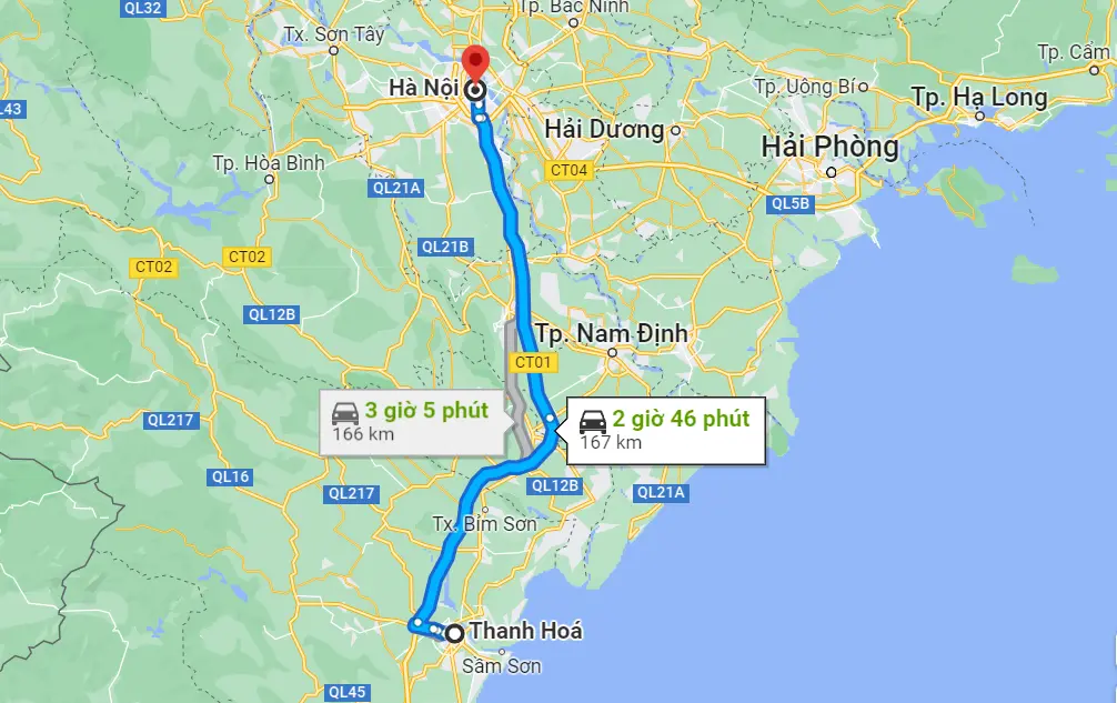 Khoảng cách từ Thanh Hóa đến Hà Nội bao nhiêu km?