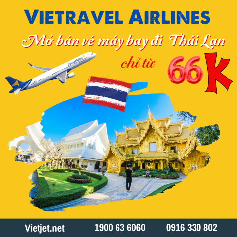 Vietravel Airlines khuyến mãi vé máy bay đi Thái Lan chỉ từ 66K