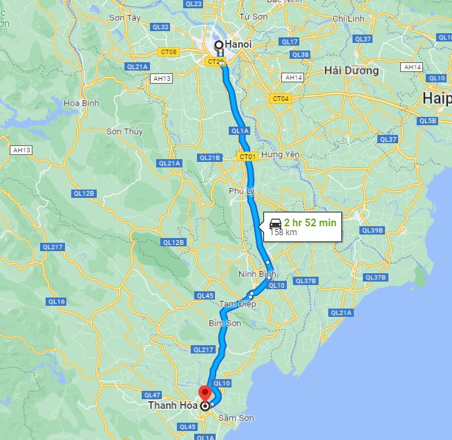 Khoảng cách từ Hà Nội đến Thanh Hóa bao nhiêu km?