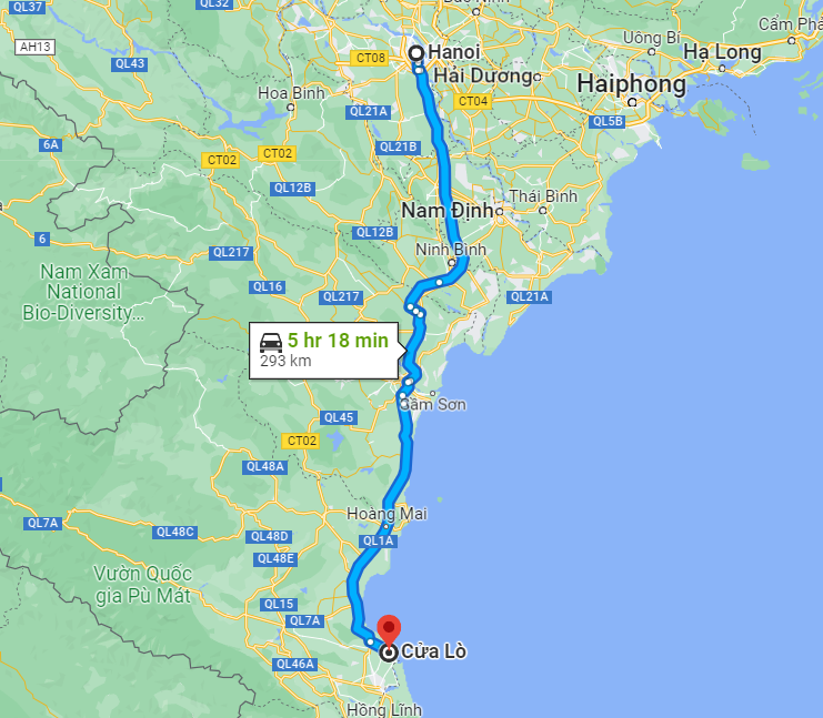 Khoảng cách từ Hà Nội đến Cửa Lò bao nhiêu km?