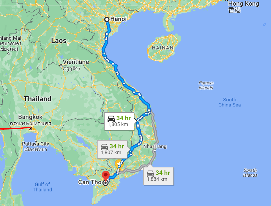 Khoảng cách từ Hà Nội đến Cần Thơ bao nhiêu km?