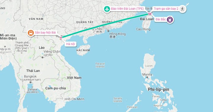 Thời gian bay từ Hà Nội sang Đài Bắc