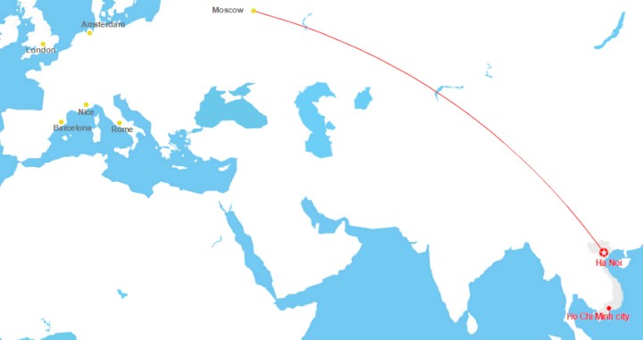 Thời gian bay từ Hà Nội đi Moscow
