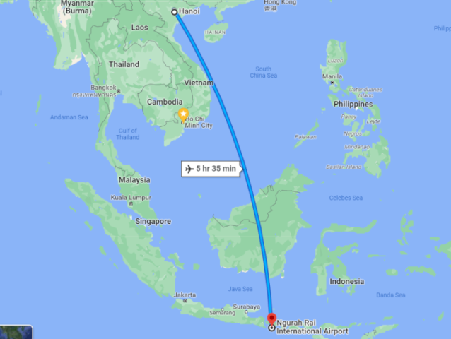 Khoảng cách từ Hà Nội đến Indonesia bao nhiêu km?
