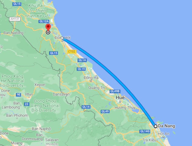 Theo Google Maps thì khoảng cách từ Đà Nẵng đến Quảng Bình là 302km