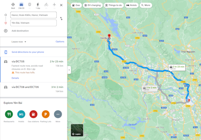 Khoảng cách từ Hà Nội đến Yên Bái bao nhiêu km?