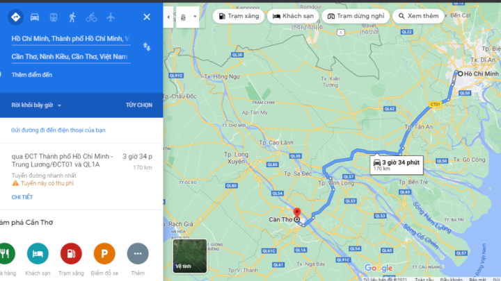 Khoảng cách từ Sài Gòn đến Cần Thơ bao nhiêu km?