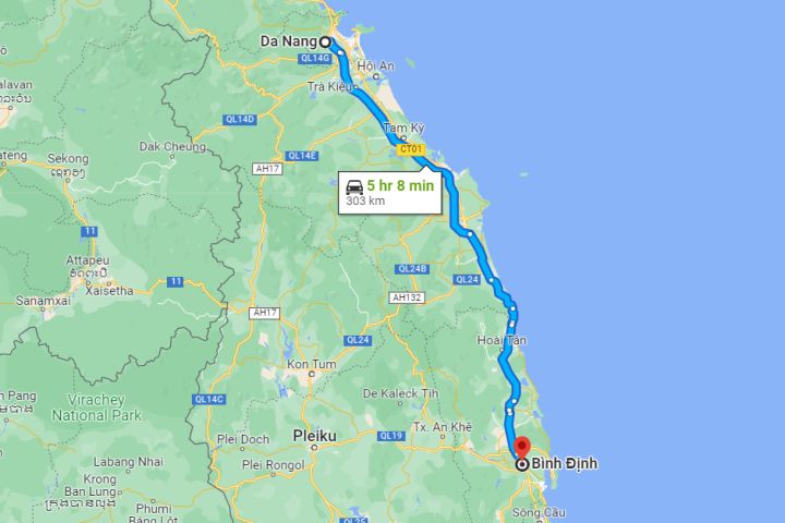 Từ Đà Nẵng đến Bình Định bao nhiêu km?
