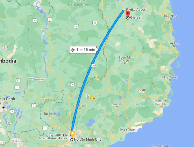 Theo Google Maps thì khoảng cách từ Sài Gòn đến Gia Lai là khoảng 501km