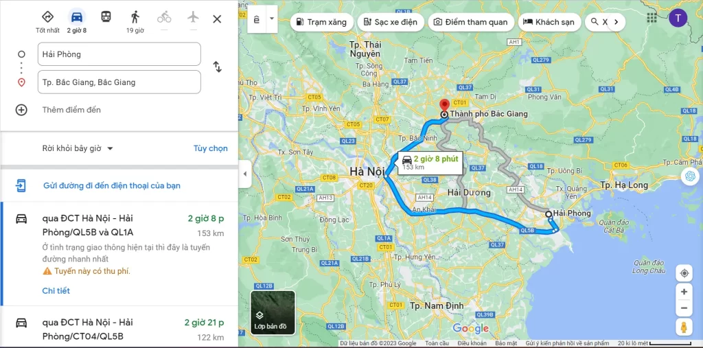 Khoảng cách từ Hải Phòng đến Bắc Giang bao nhiêu km?